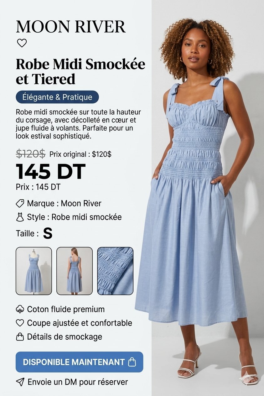 Robe Midi Smockée de la marque Moon River