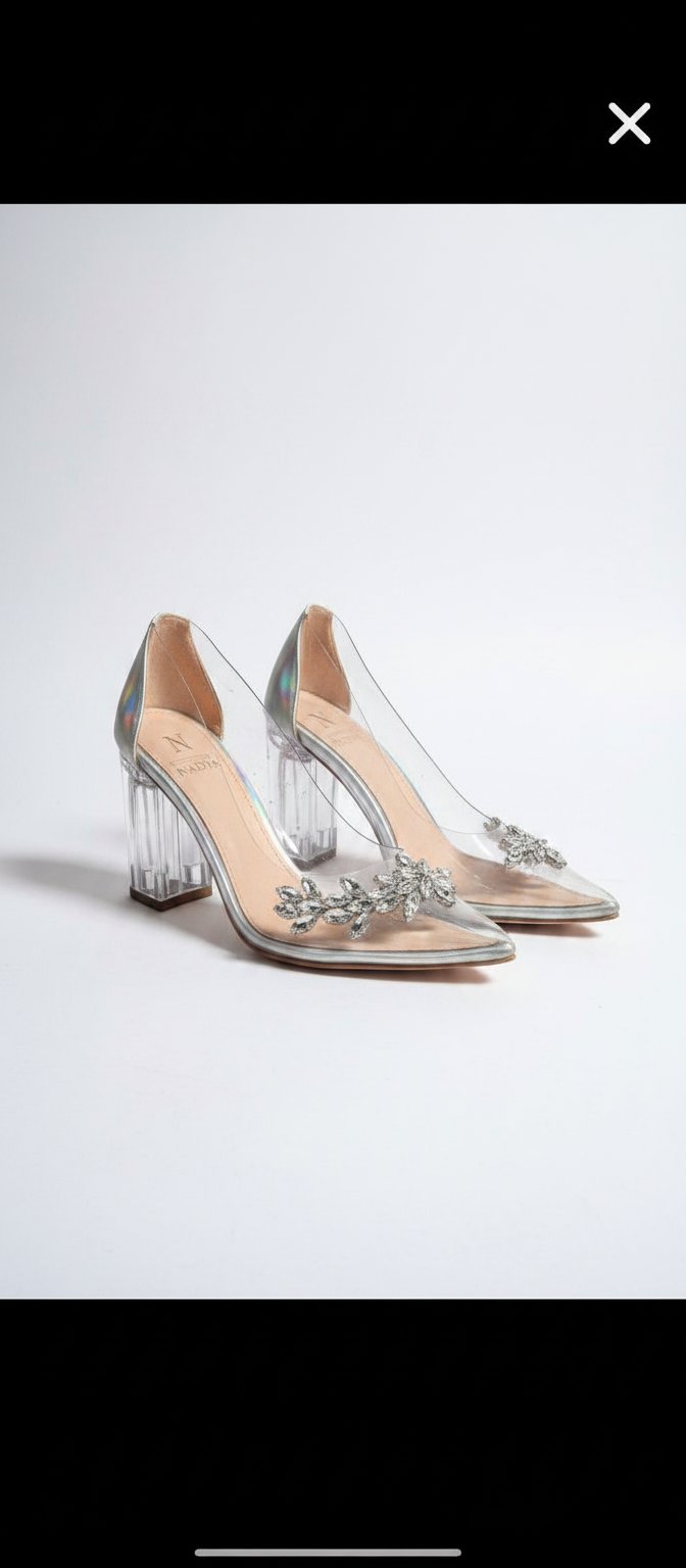 Escarpins talon transparent argenté 