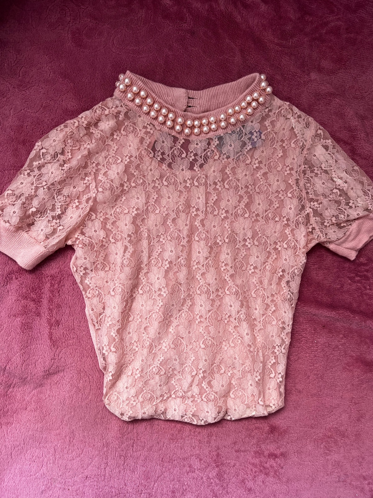 Pull dentelle saumon