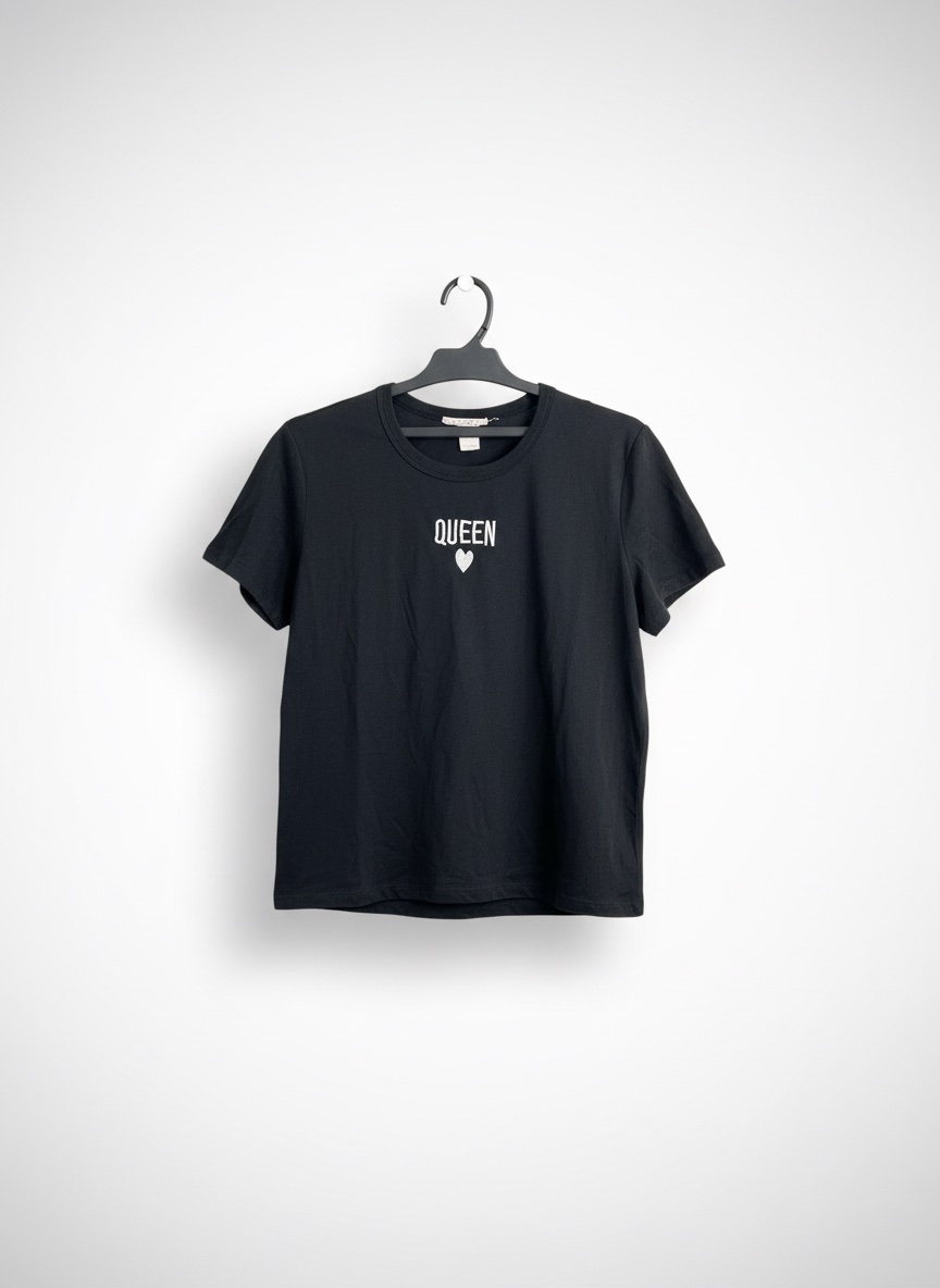 T-shirt noir, basique avec motif brodé Queen 👑