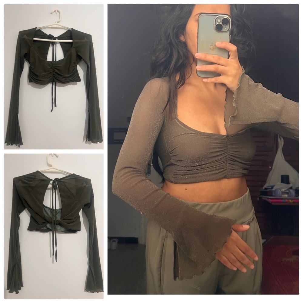 Crop top Shein vert kaki pailleté