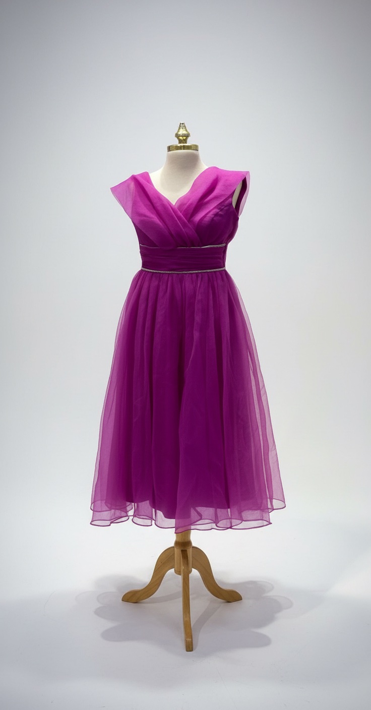 Robe de mi-longue en organza fuchsia / violette