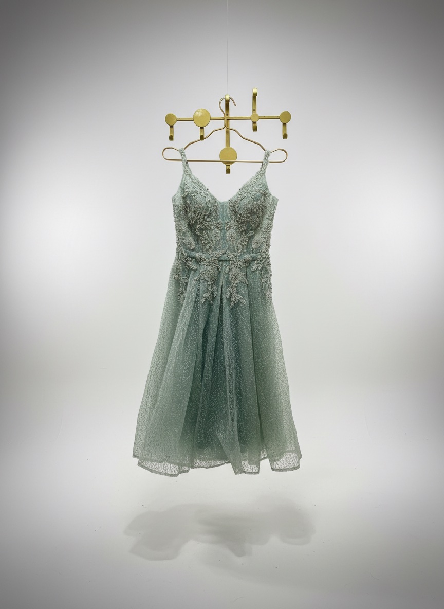 Robe verte perlée en tulle