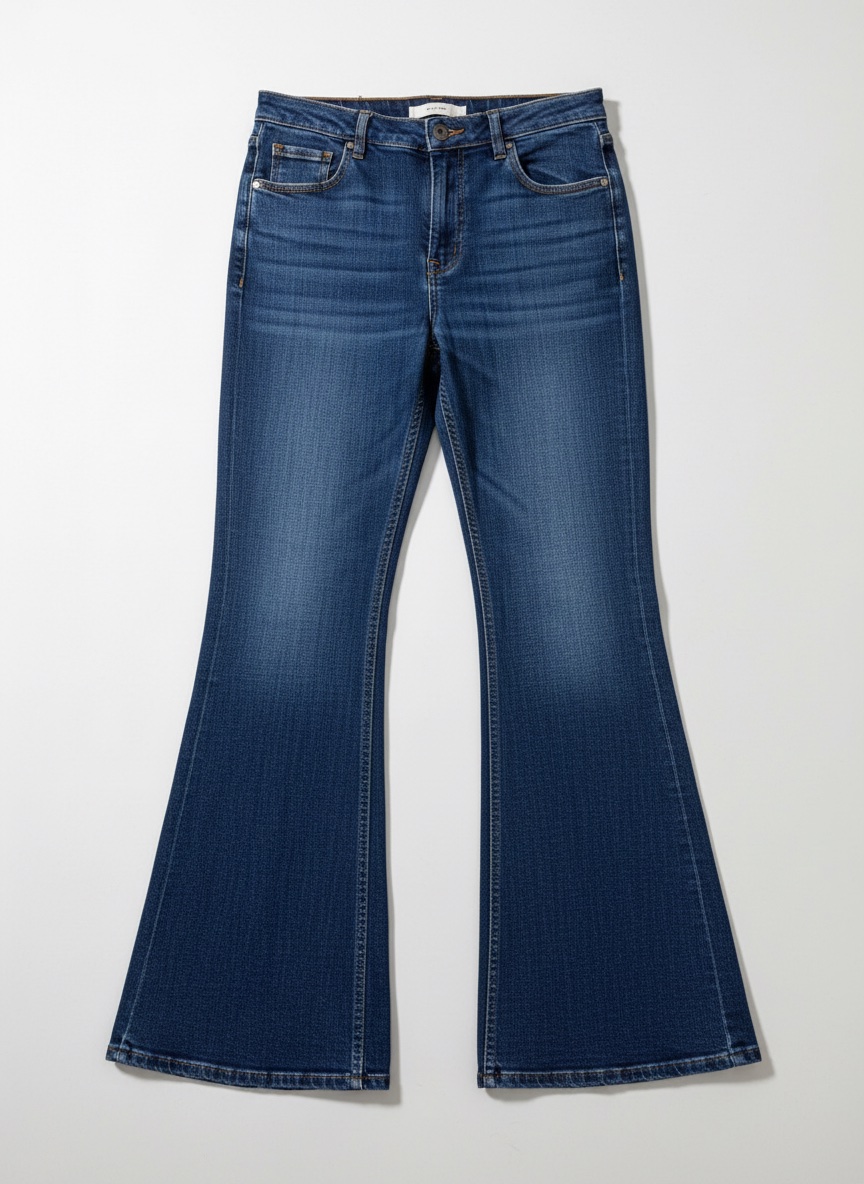 Jean de la marque Bershka, coupe patte d’éléphant.