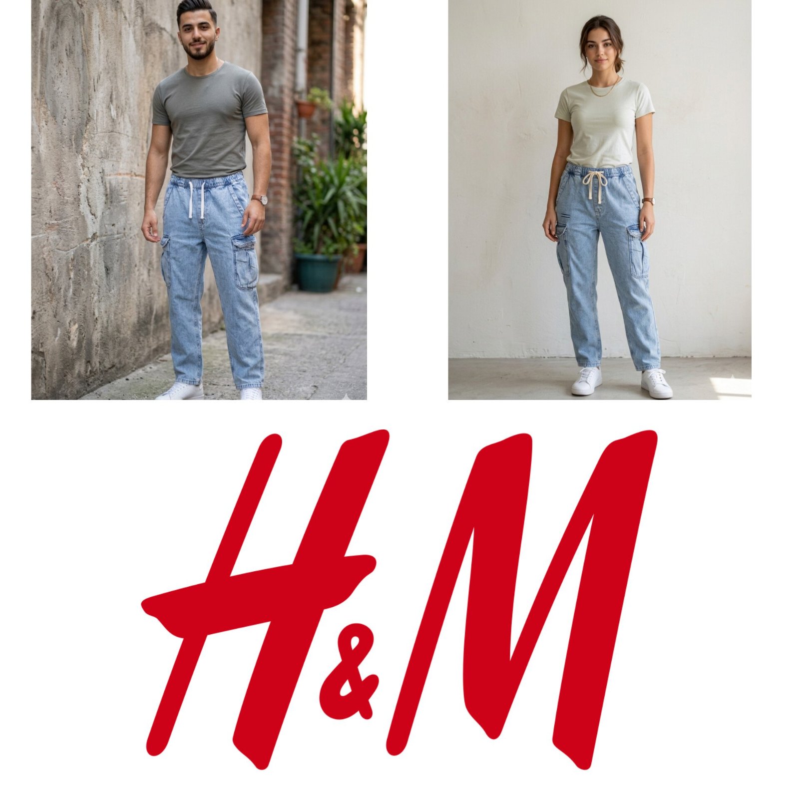 Pantalon jeans cargo (baggy) unisexe taille XS marque H&M