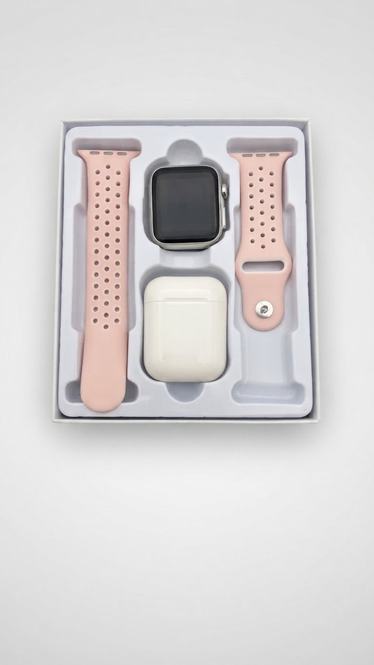 Smart Watchet ecouteur rose&Blanc