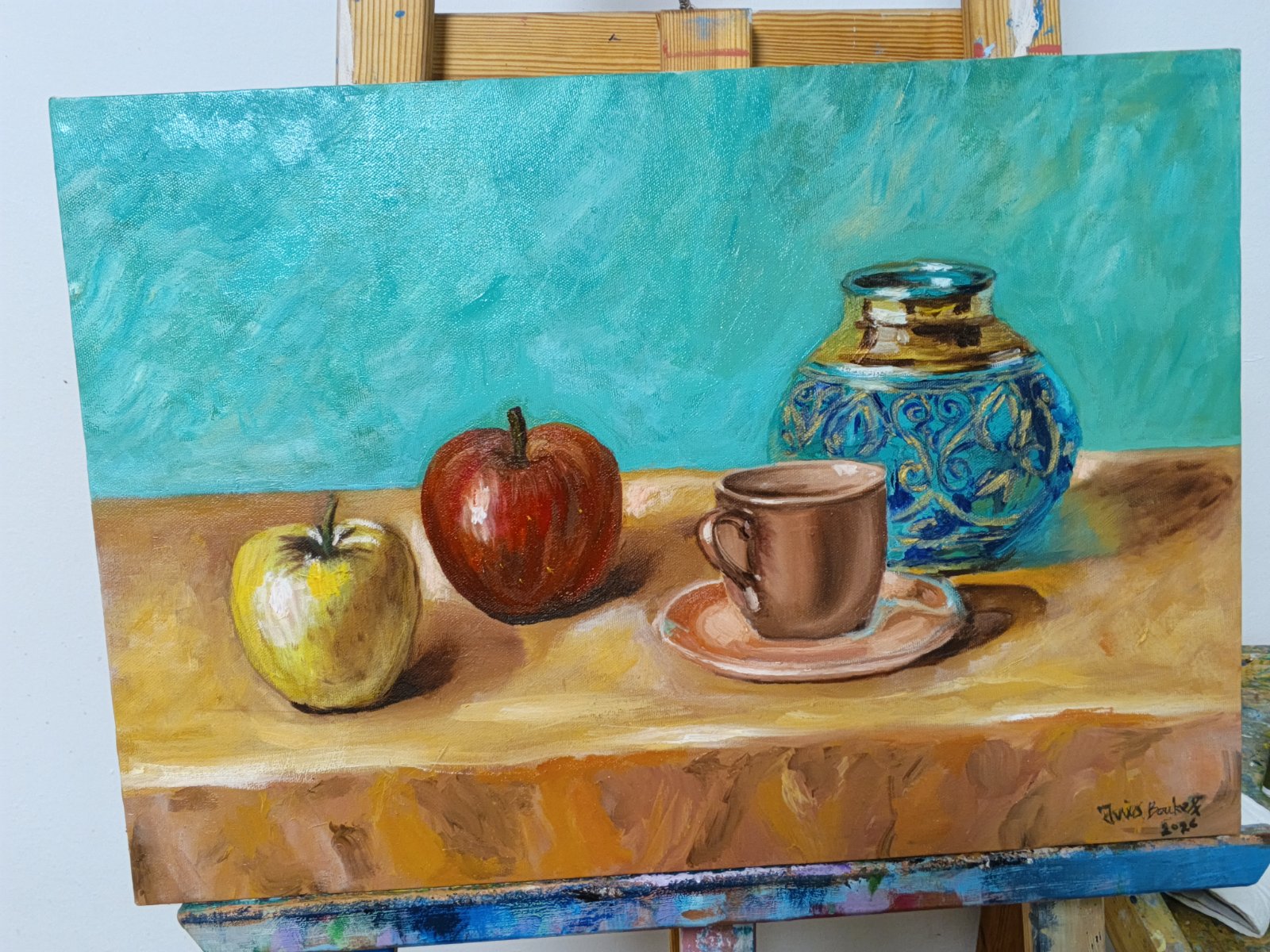 Tableau au titre: Table de matin turquoise 
