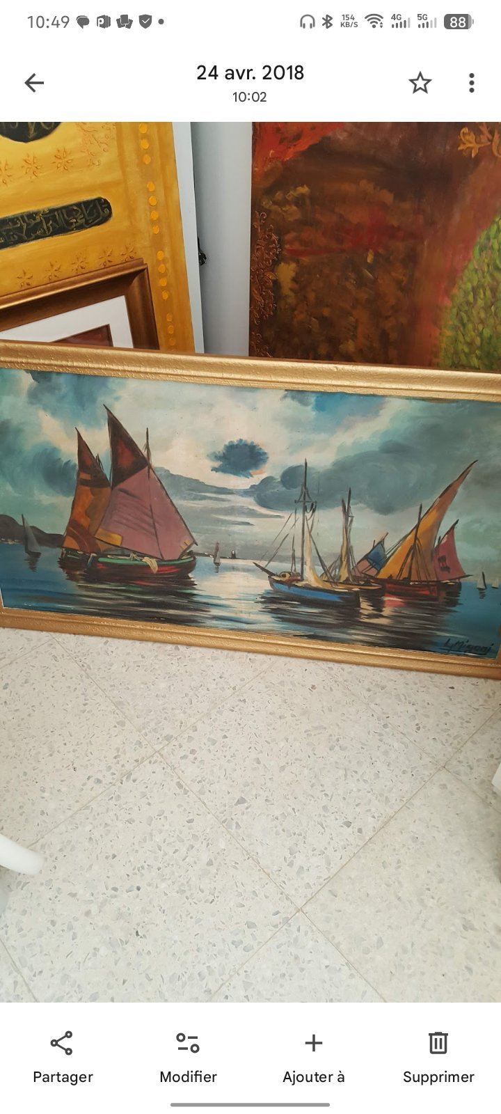 Rare Tableau Ancien "Marine" – Signé L. MIGANI – Cadre Doré