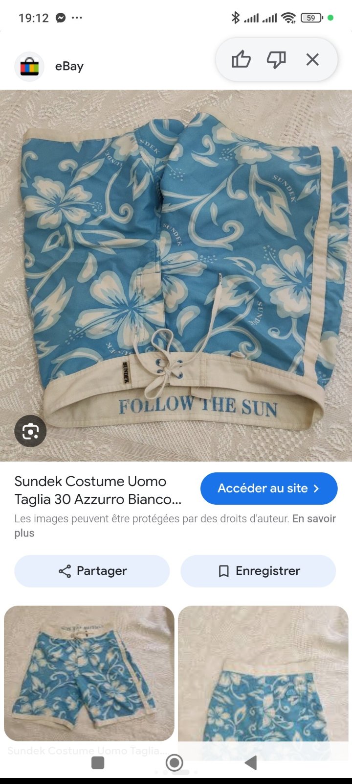 Boardshort Sundek bleu à motif floral avec la bande tricolore emblématique