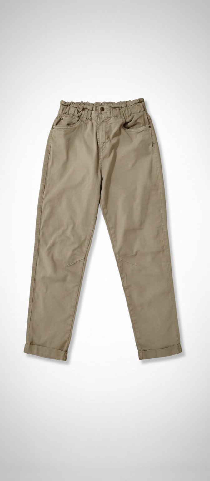 Pantalon boyfriend beige avec revers 