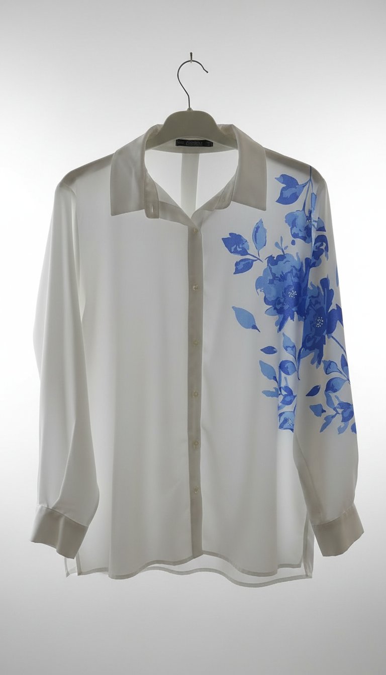Chemise blanche fleurie bleue taille L