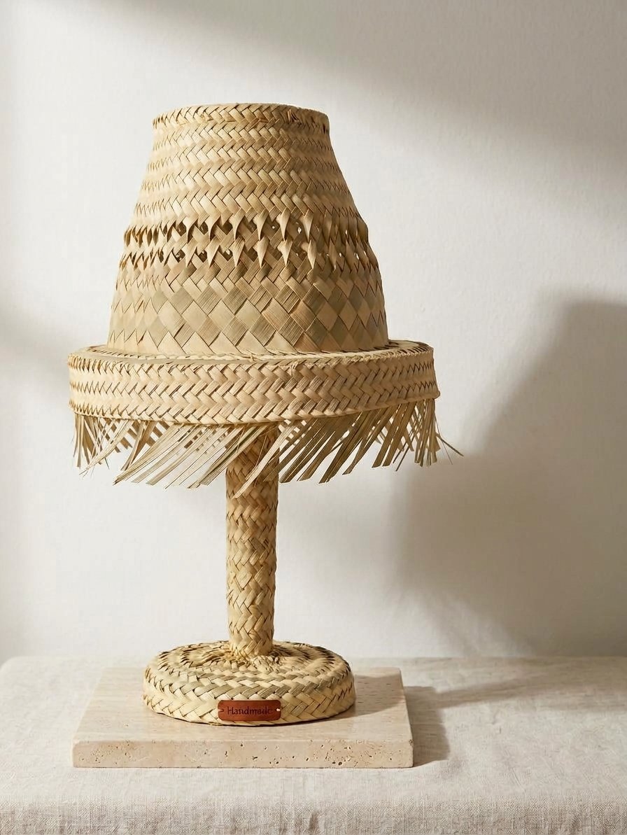 Abat jour artisanal en feuilles des plamier