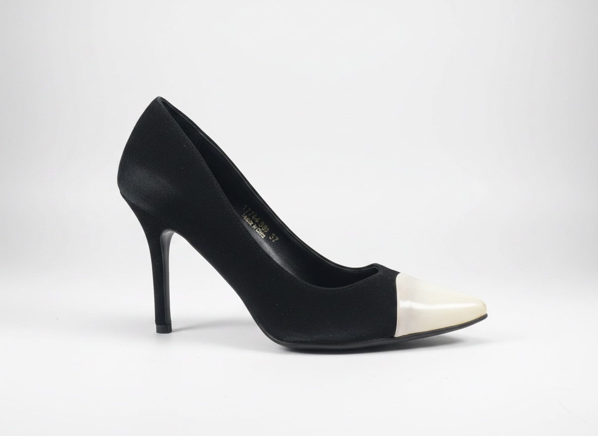 Escarpins à talons mi-hauts bi-matieres noir et blanc