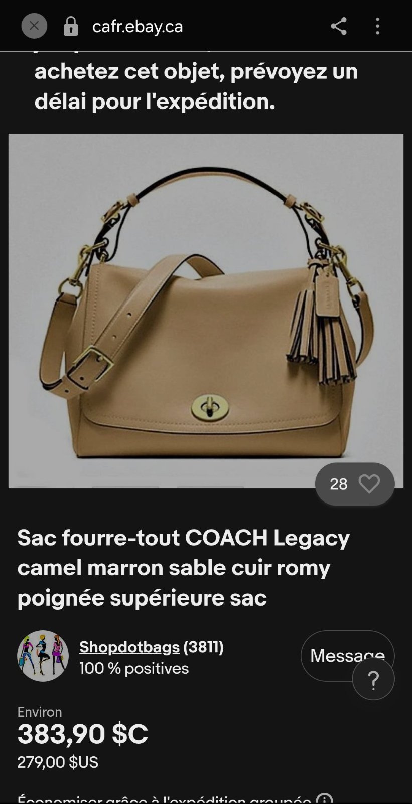 Sac à main Coach Legacy Romy en cuir lisse beige / camel