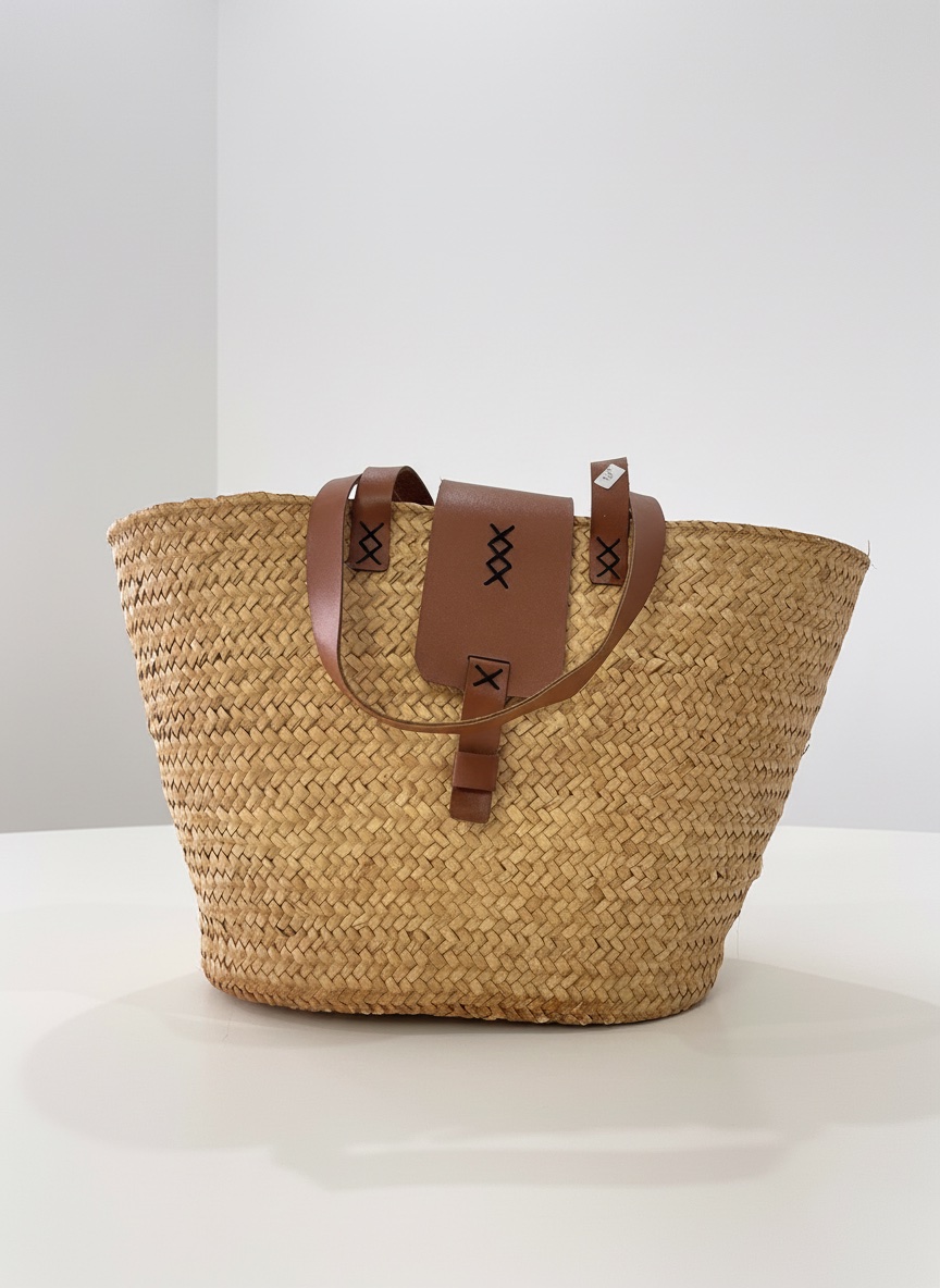 Couffin Grand Format avec fermeture et bandoulière en Cuir Couleur Camel