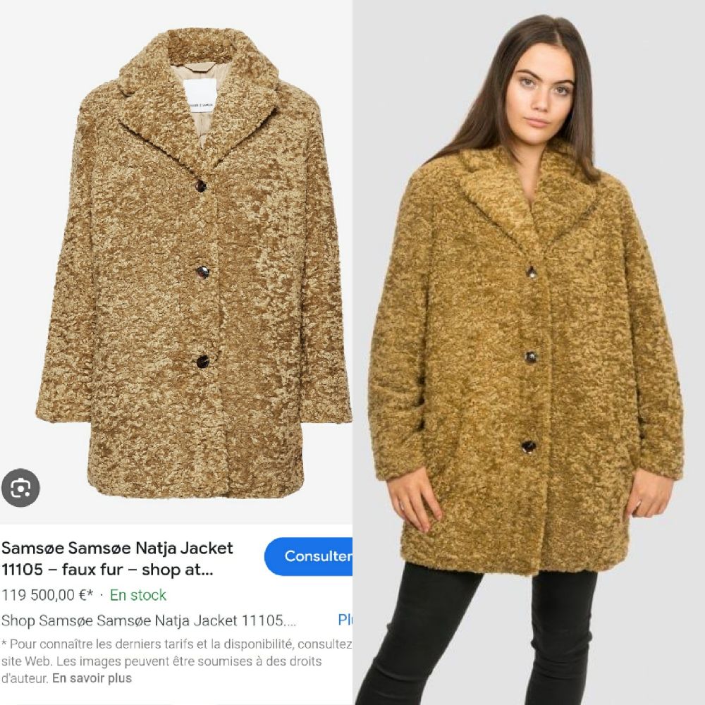 Manteau samsoe khaki ultra chaud et confortable fausse fourrure douce légèrement rembouree 