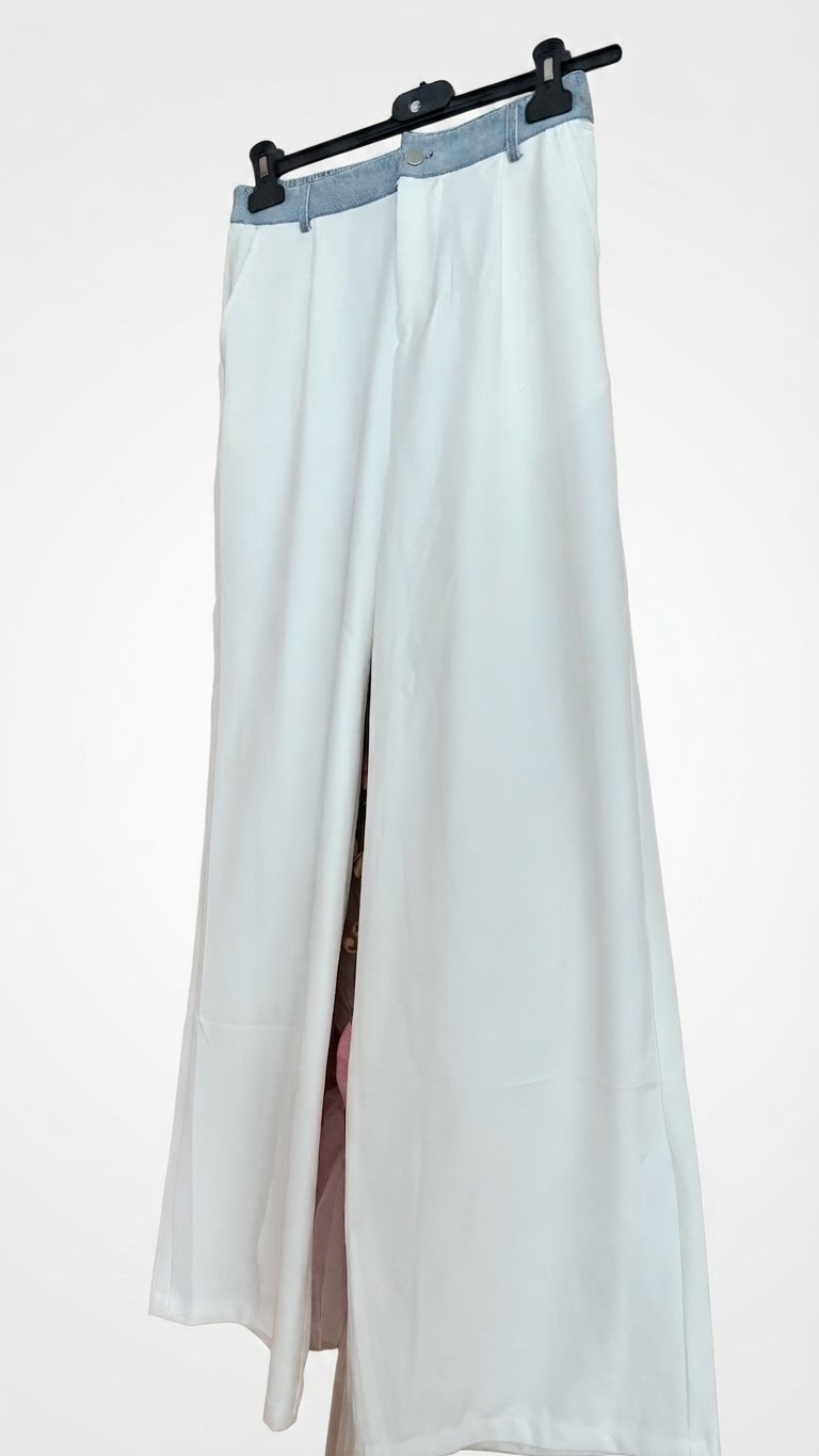Pantalon super taille haute en blanc avec bande en djean 