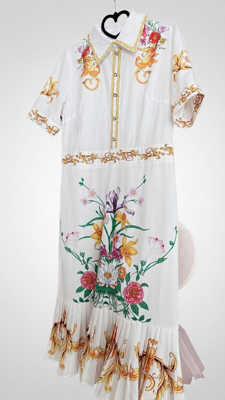Robe chemise fleurie en blanc 