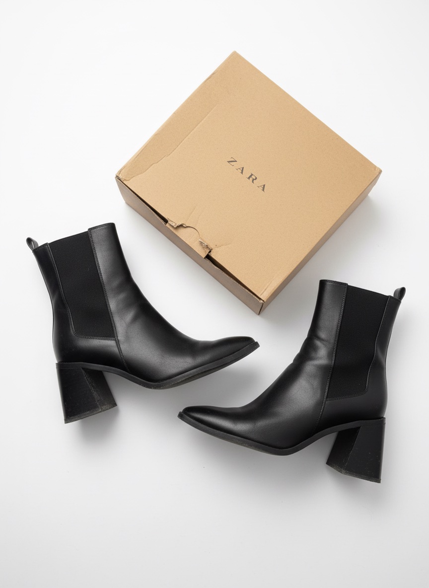 Bottines en cuir noires Zara