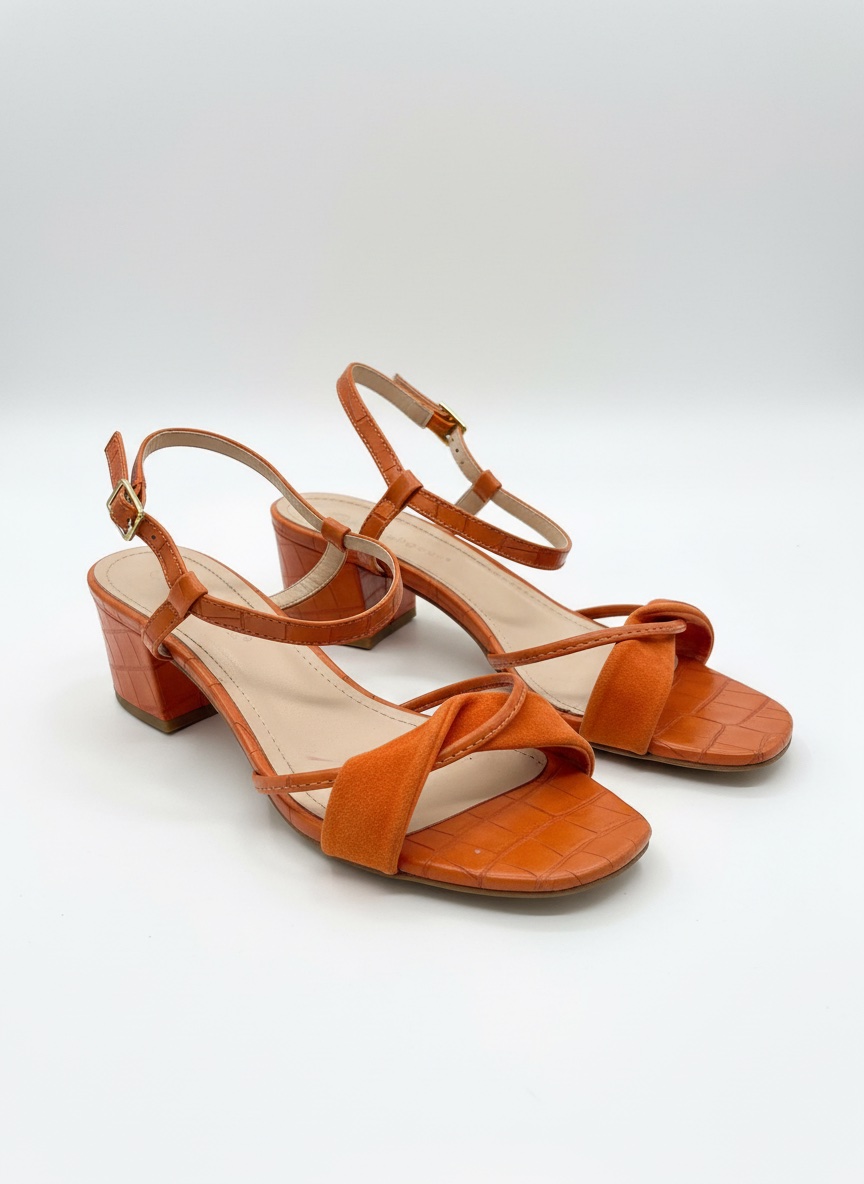 Sandales orangé chic façon cuir/ daim 