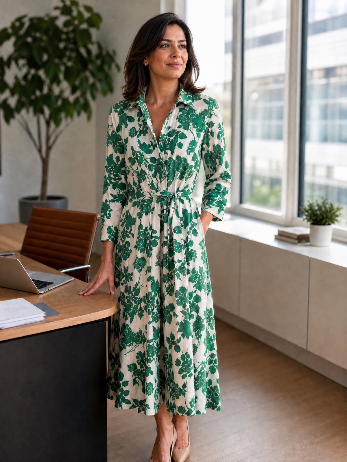 Robe vert et blanc 