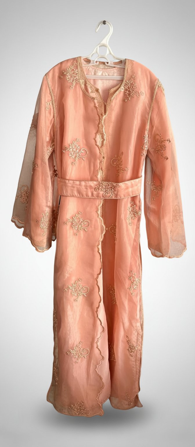 Caftan saumon🍑 2 pièces djjepa avec broderie doré 💫 coftan avec broderie fine