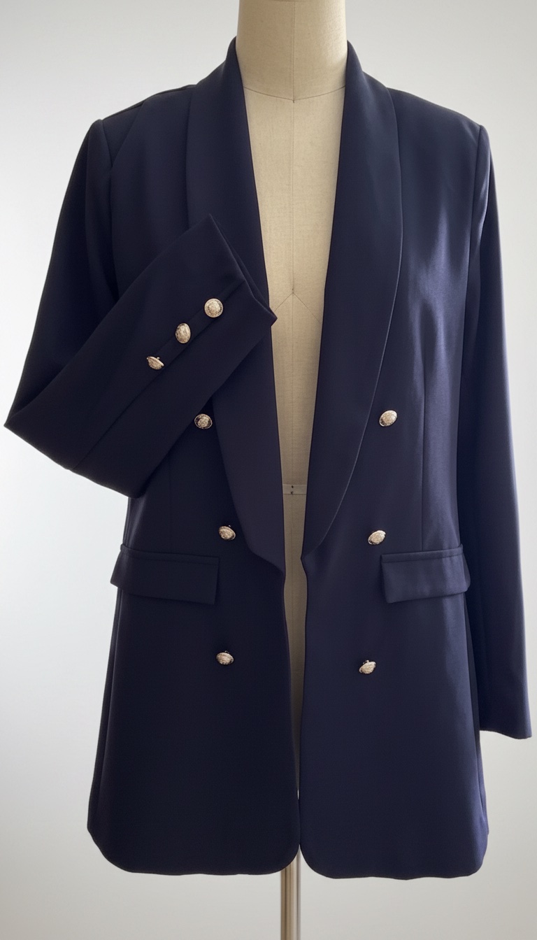 Veste Blazer Structurée Style Tailleur – Bleu Marine
