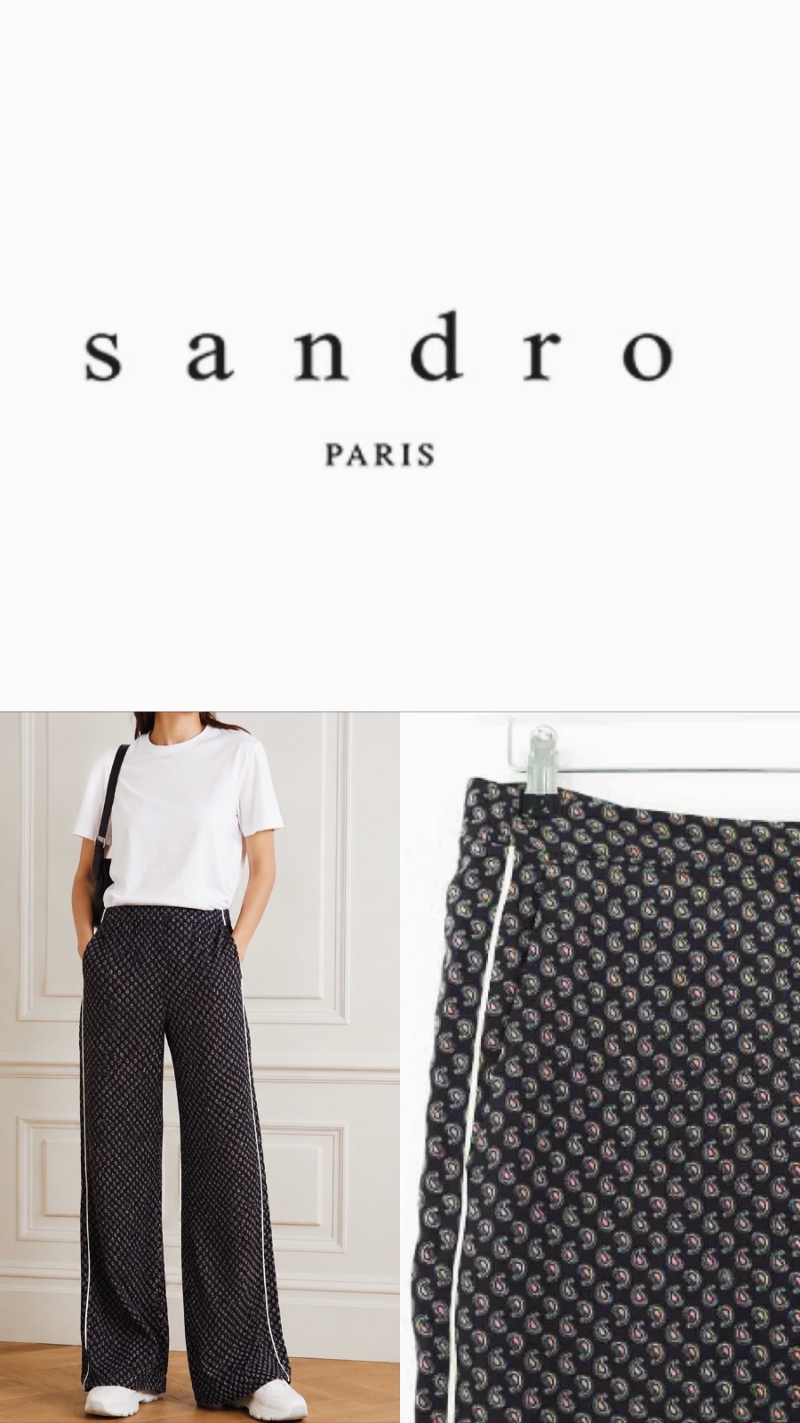 Pantalon large praint en soie Sandro 