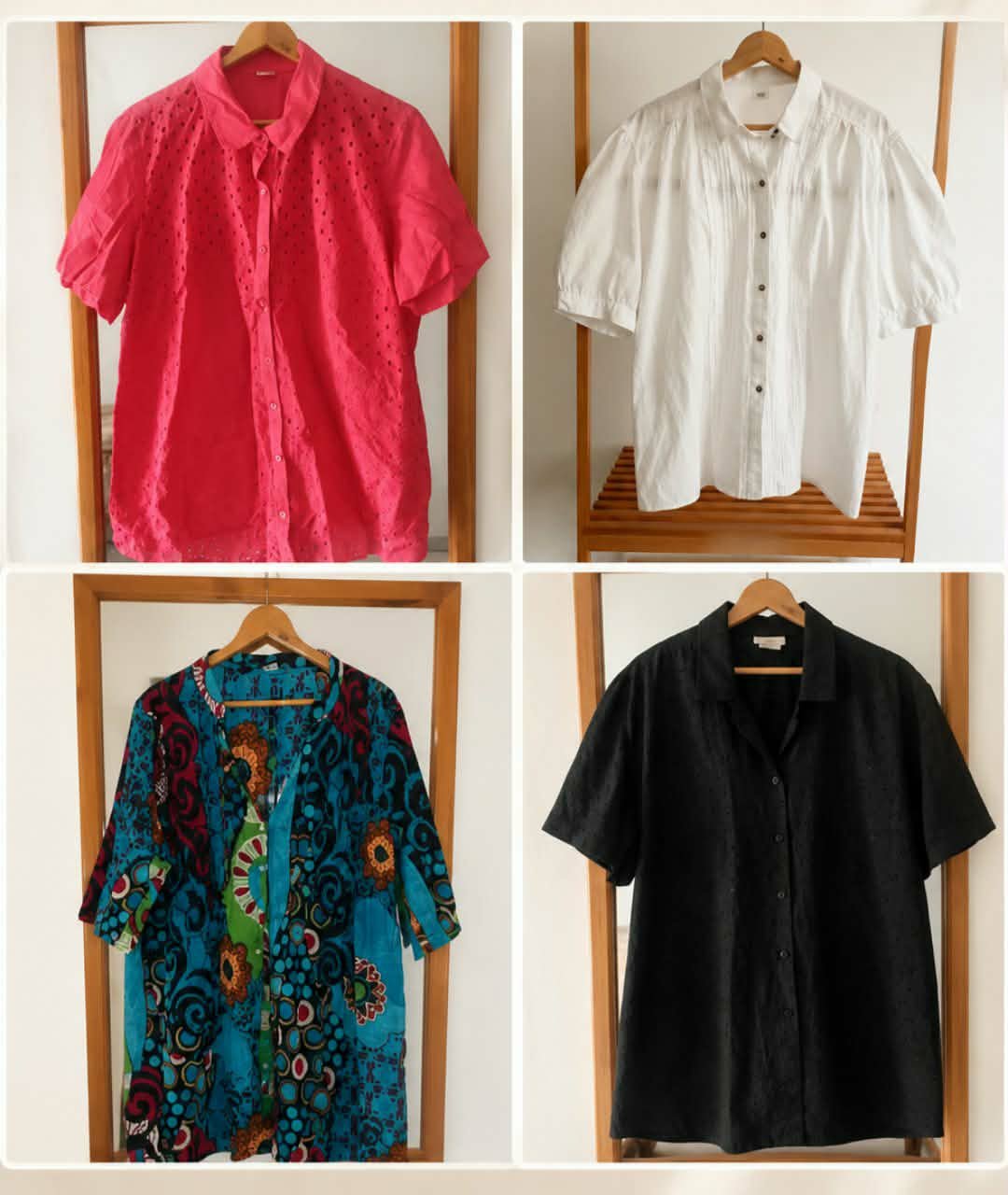 Lot 4 chemises taille 48= chemise blanc+chemise rose+chemise noir+chemise multicolore