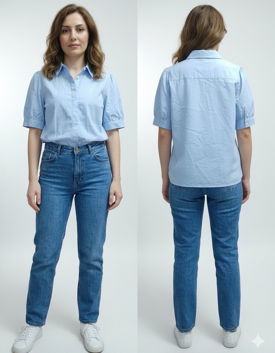 Chemise bleu ciel manche boufonte