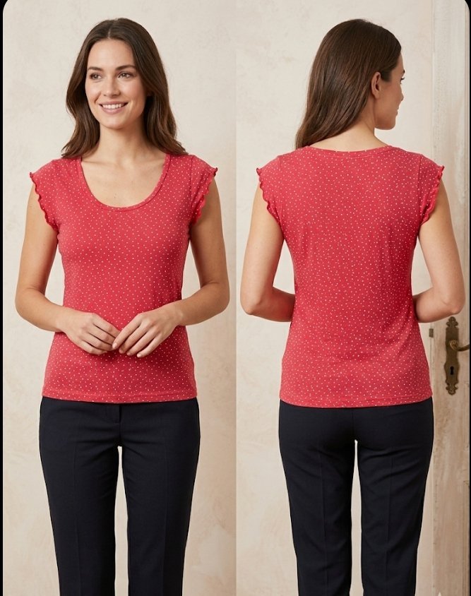 Pull coton rouge rosé avec des pointillés blanches 