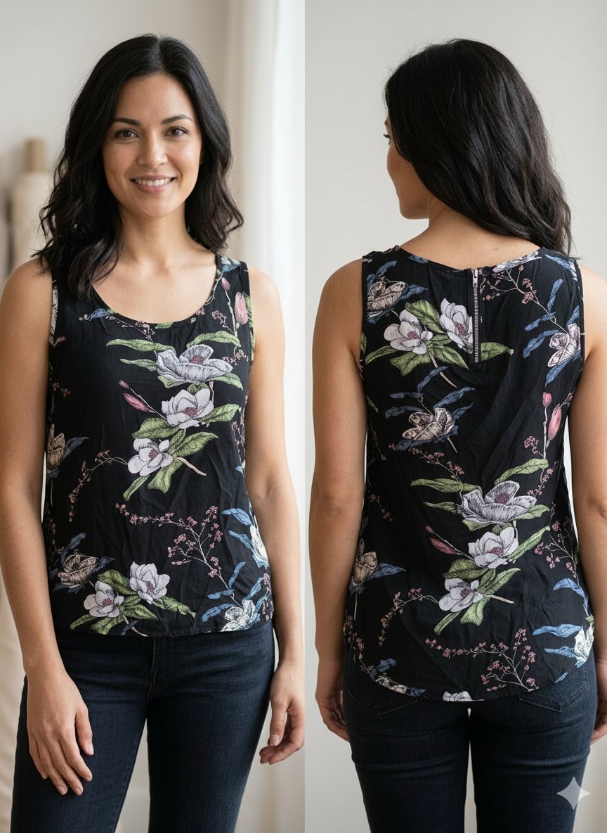 Pull fleurie sans manche avec fermeture de dos