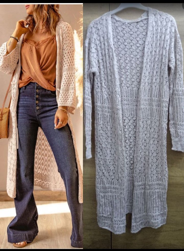 Un long gilet cardigan en maille crochet 