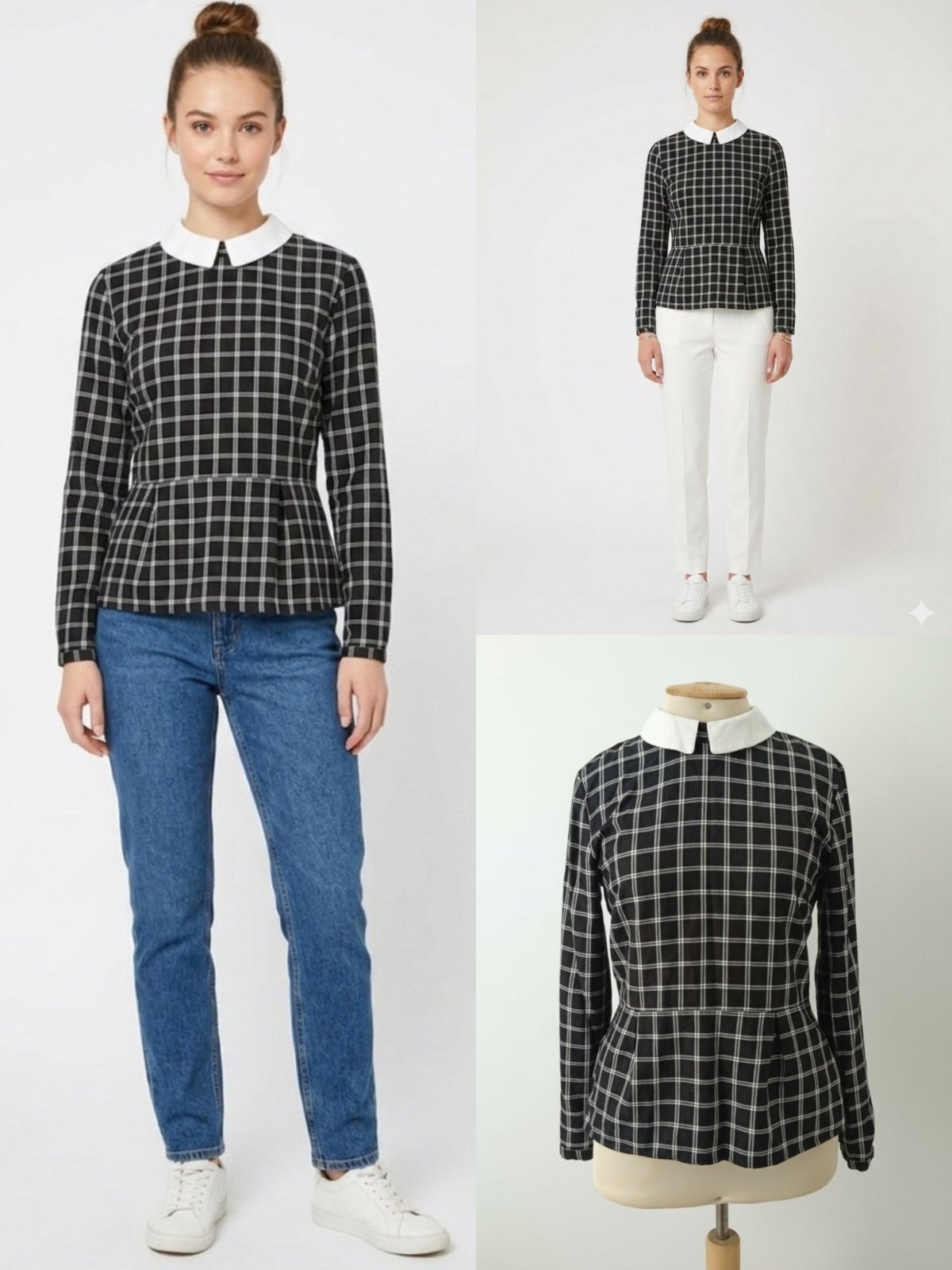 Chemise écossais noire avec col blanc 