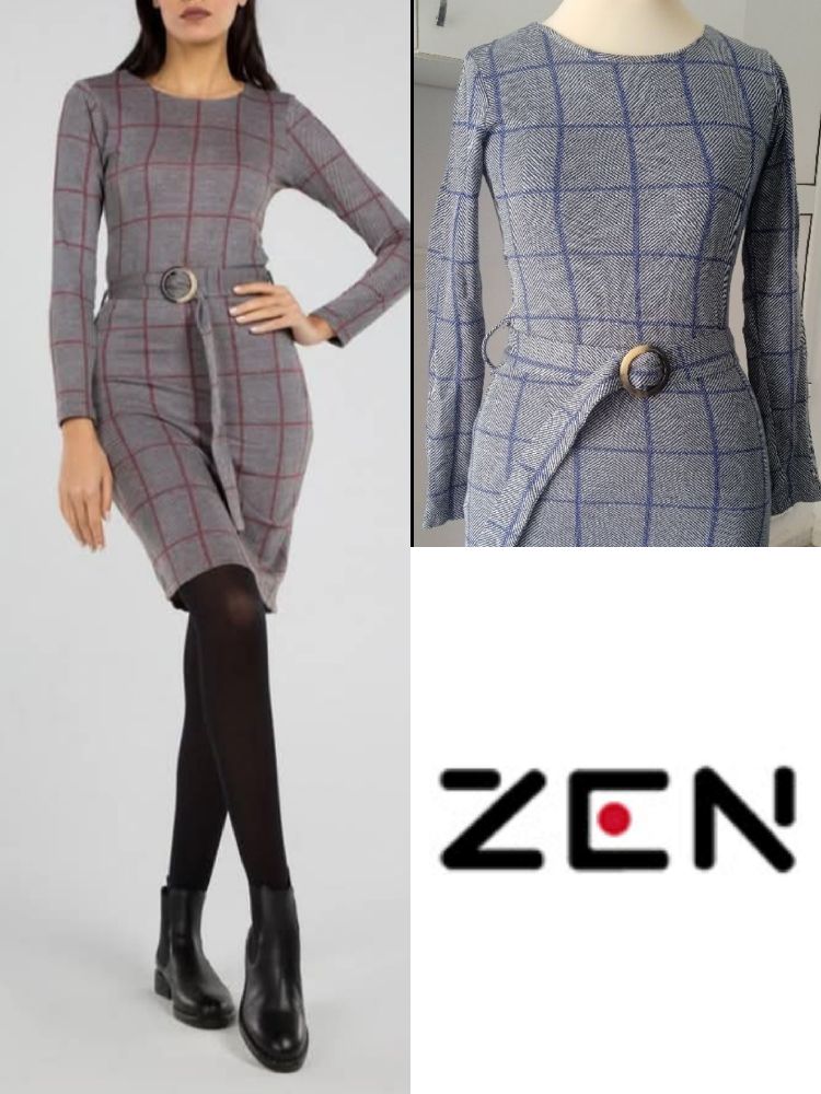 Jolie robe avec ceinture grise avec des grands carreaux 