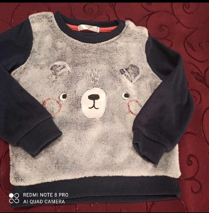 Pull ours 🐻 polaire gris et bleu marine