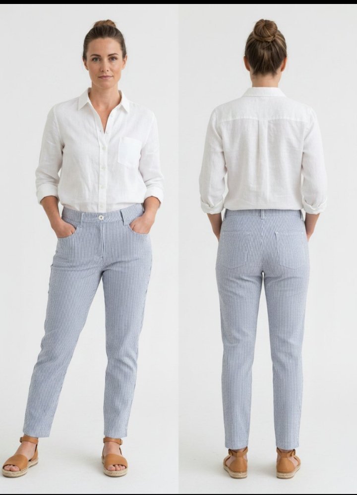 Un pantalon Iber Premium Collection est fabriqué en Italie et avec des rayures bleues et blanches
