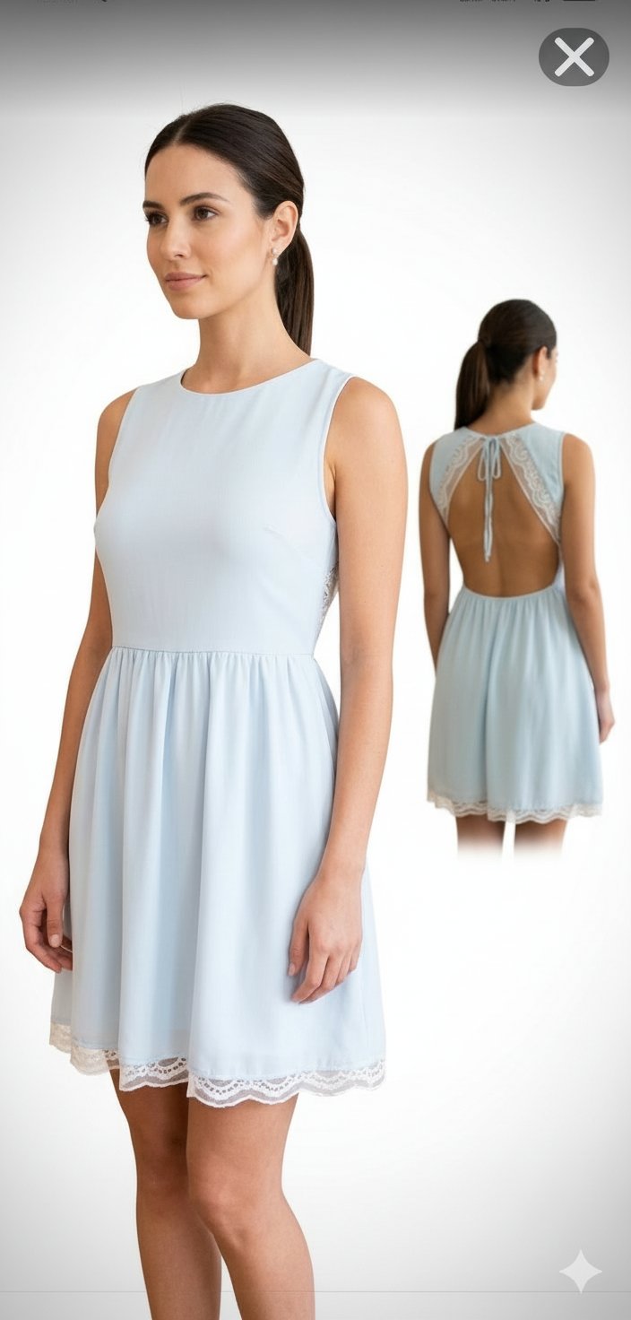 Robe bleu ciel avec dentelle et doublure 