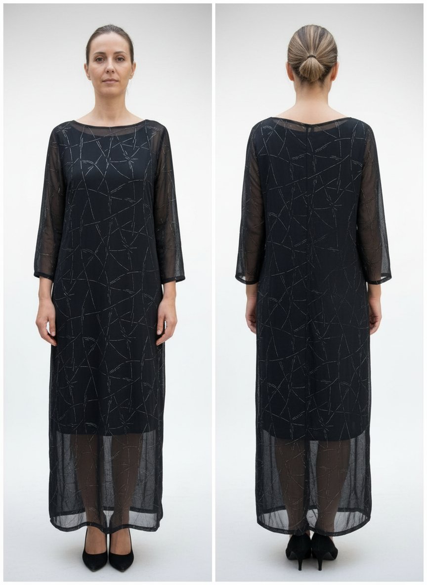 Robe noire avec des rayures argentées 