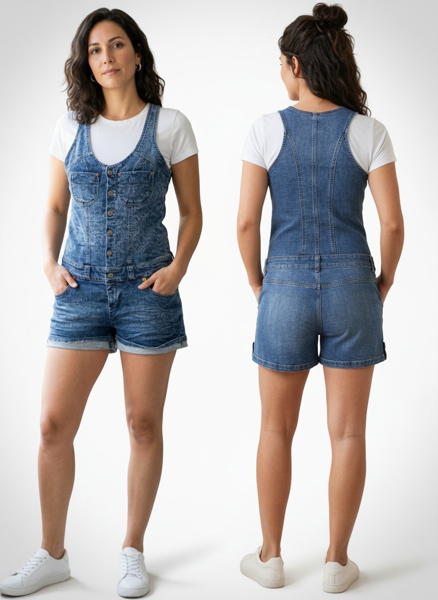 Salopette short jean bleu 
