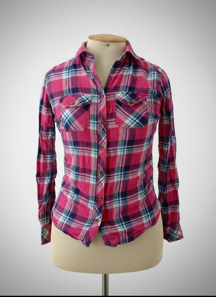 Chemise écossais rose fushia, bleu et blanc 