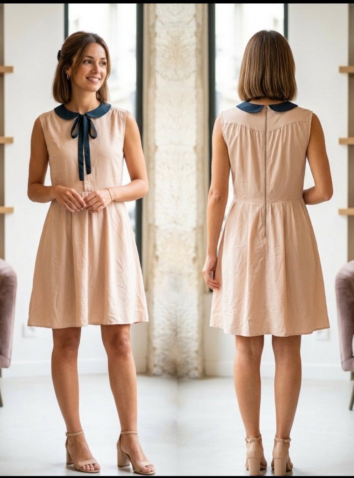 Robe rose poudré avec col claudine noir 