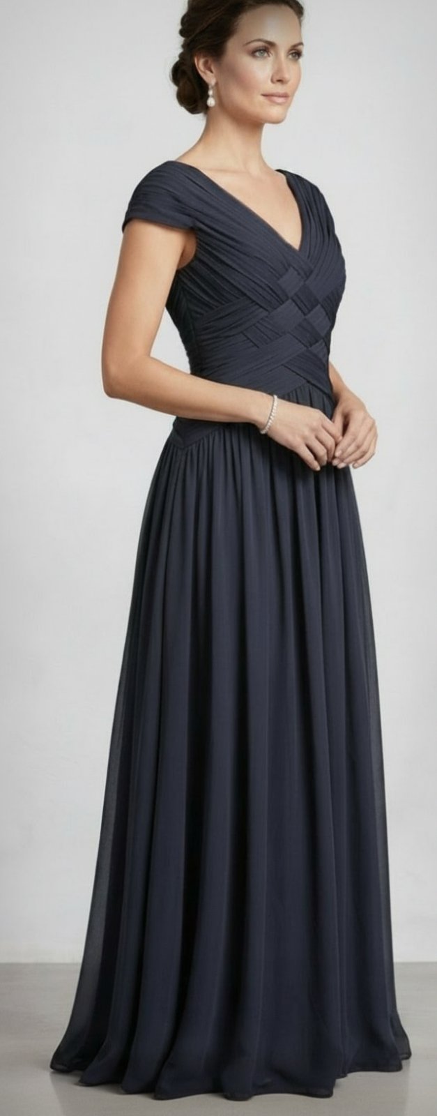 Robe longue mousseline bleu marine