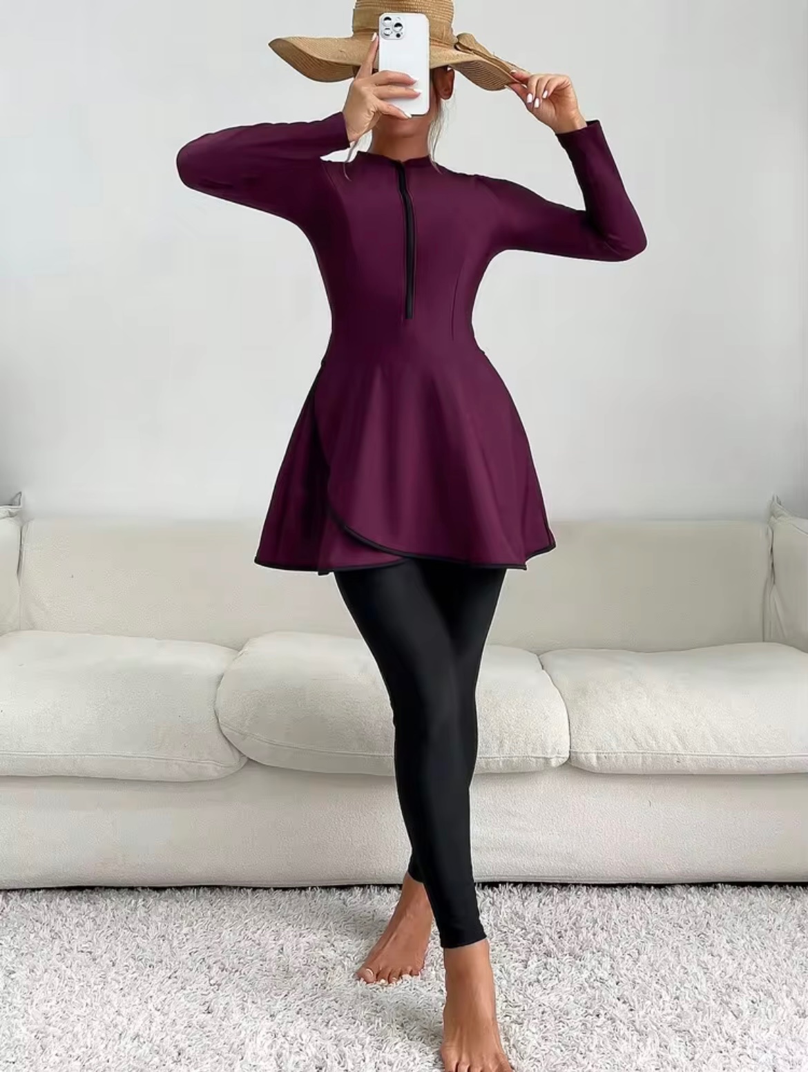 Burkini col montant avec foulard de bain 