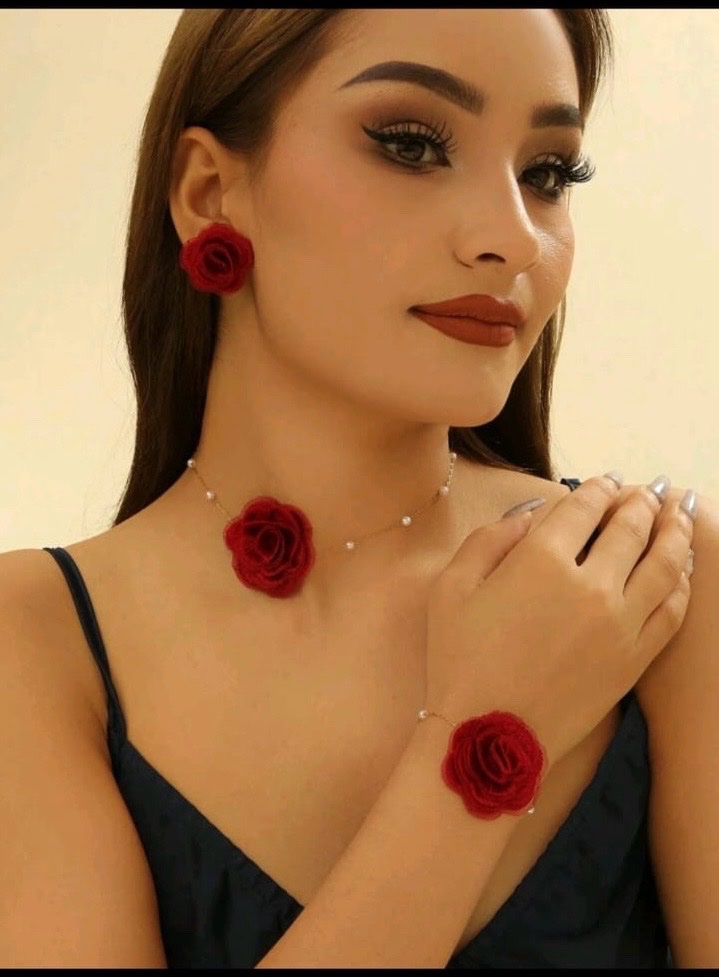 Set bijoux fleur rouge 