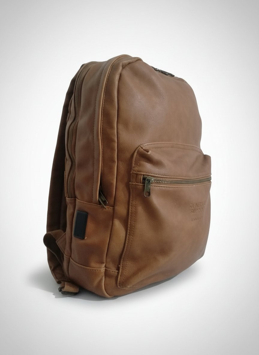 Sac à dos premium en cuir marron camel