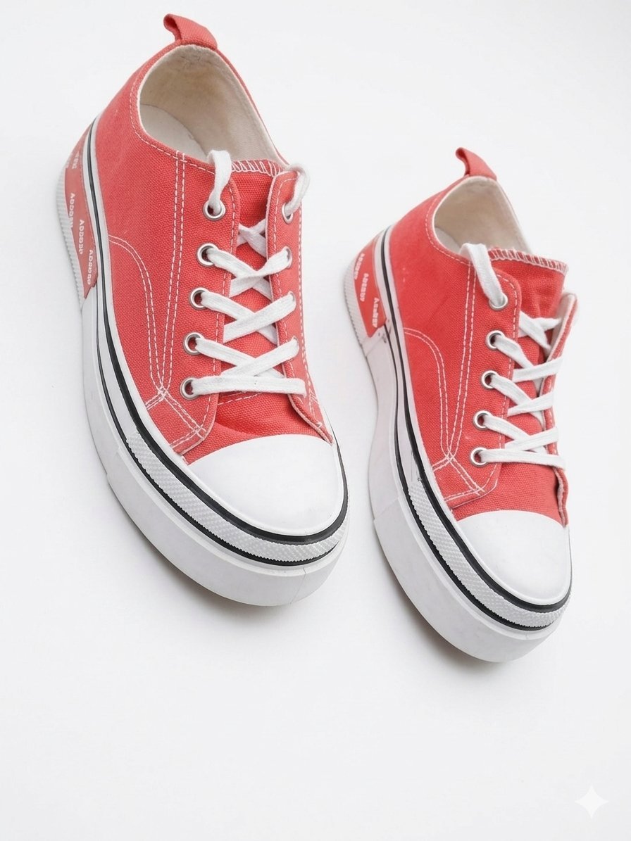 Baskets Plateformes en Toile - Rouge Corail