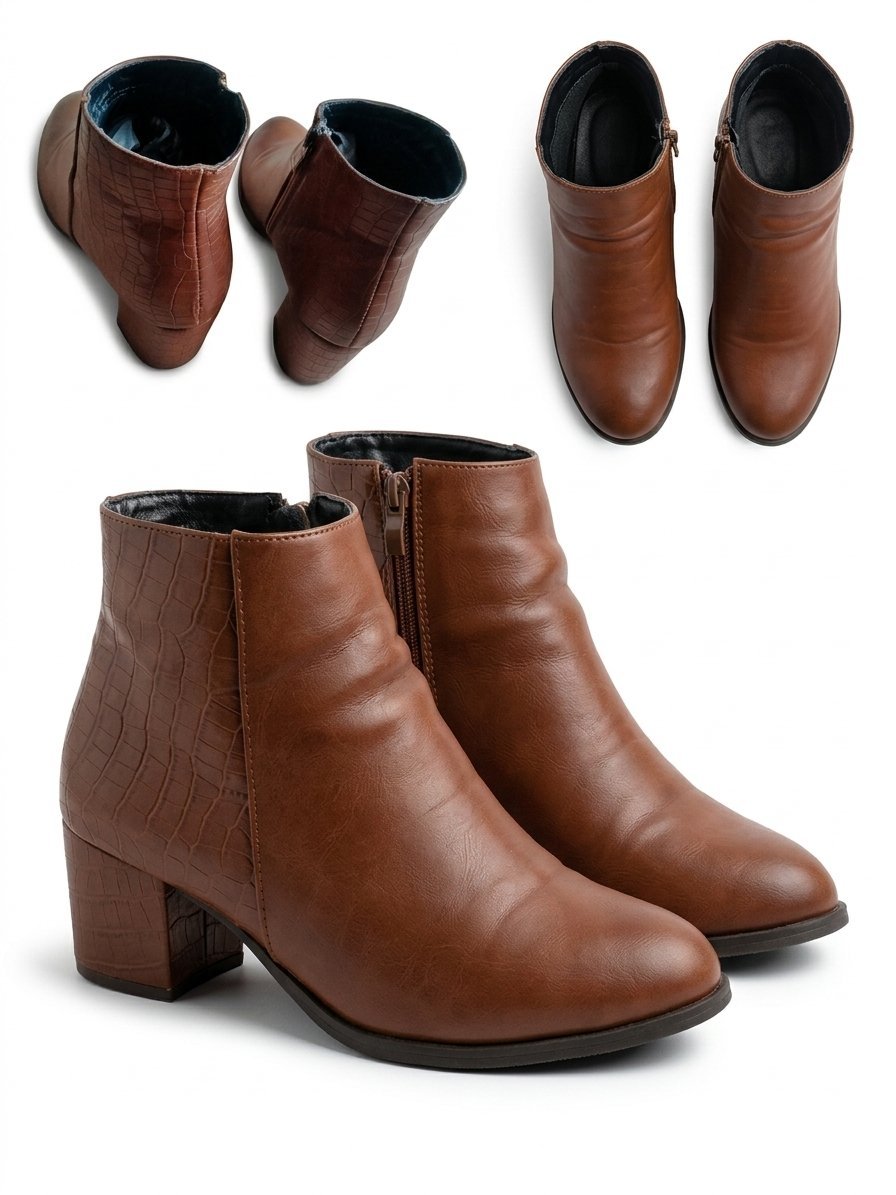 Bottines en Cuir Marron chocolat – Effet Croco (39/40).