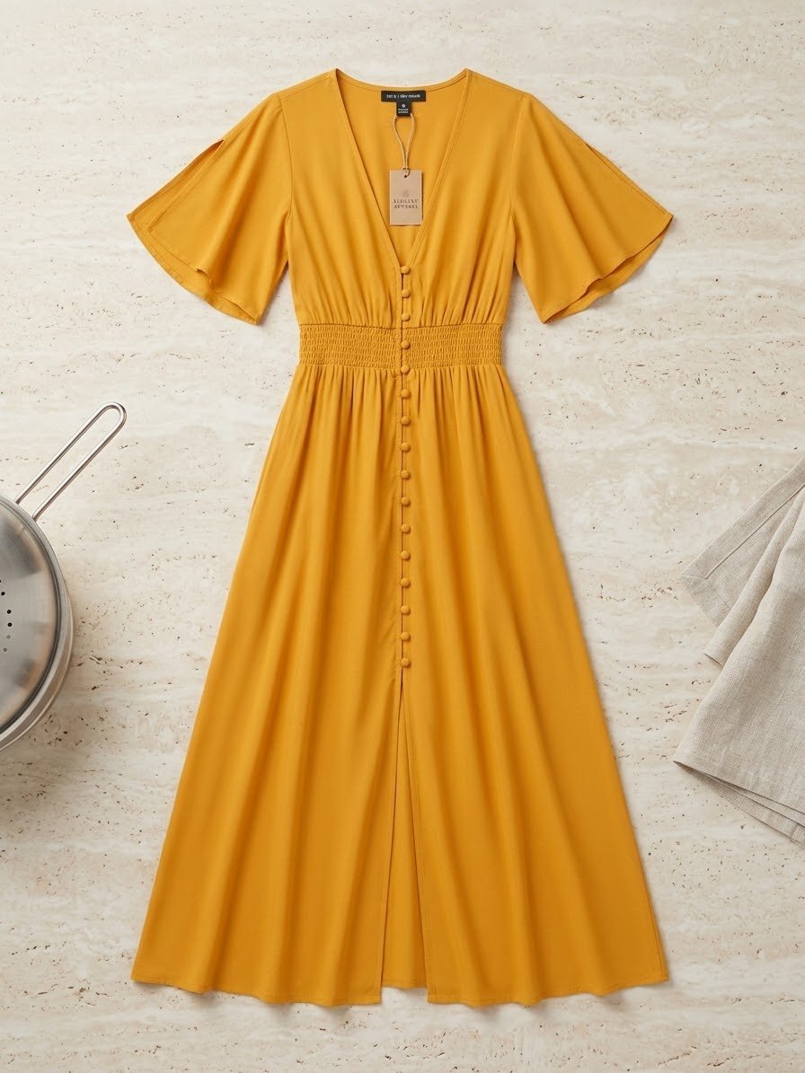 Robe longue jaune moutarde fluide – Taille M
