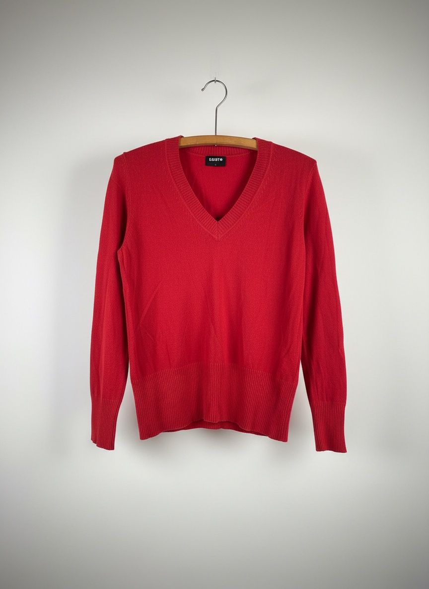 Pull rouge en coton col v taille s